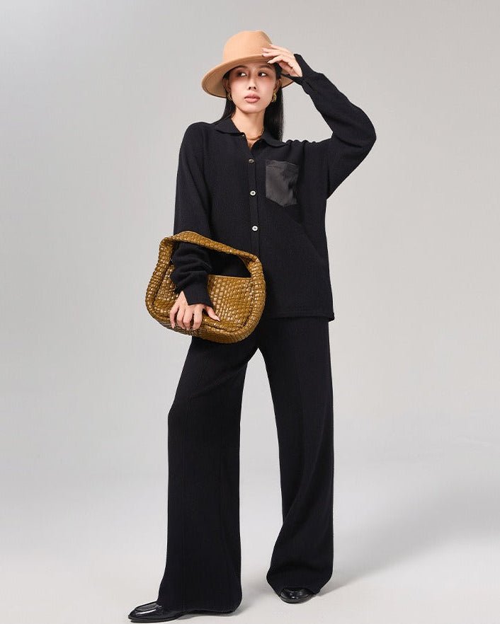 Wool High-Waisted Floor-Length Wide-Leg Pants