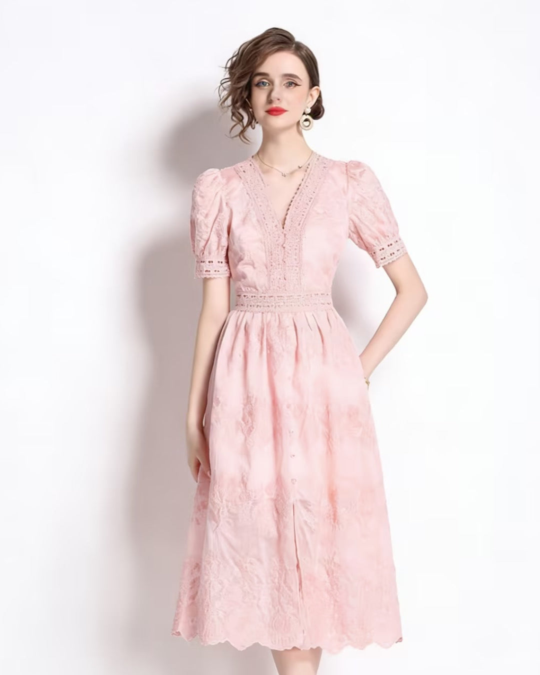 French V-Neck Single-Breasted Dress