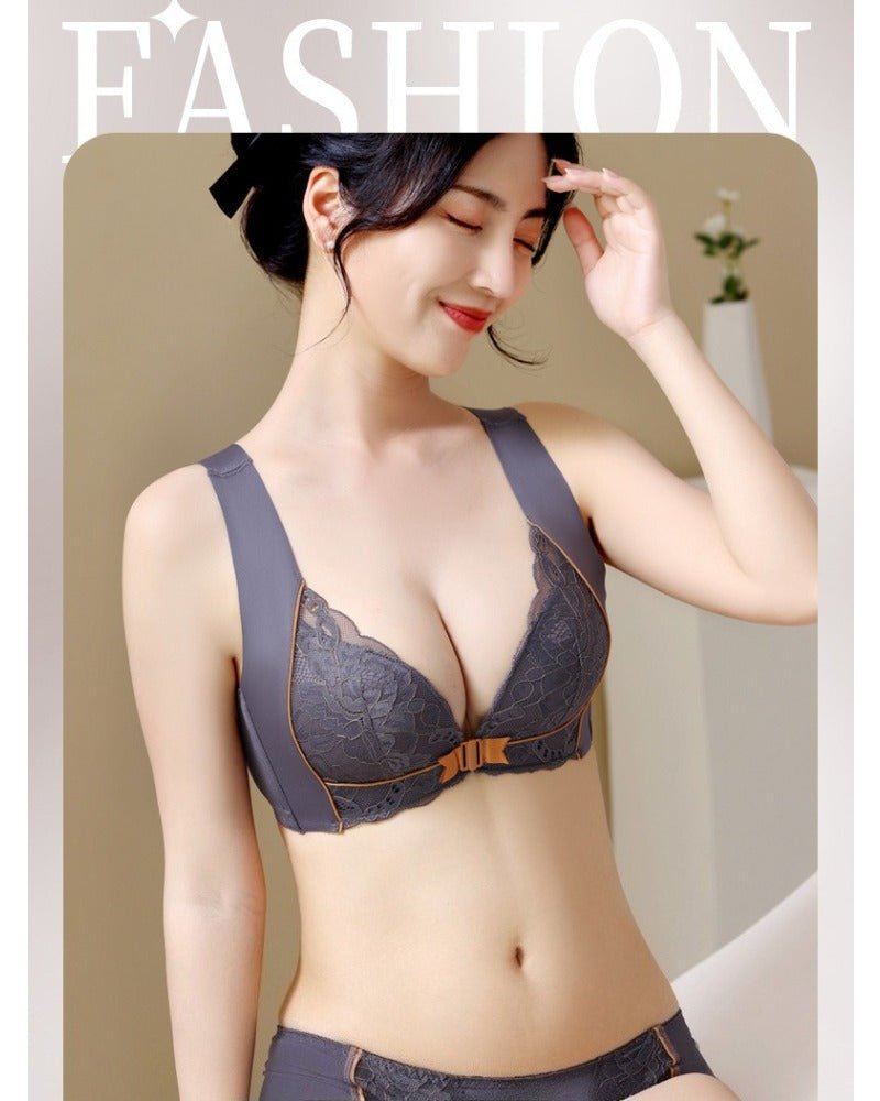 Front-fastening push-up bra to minimize side breast tissue