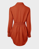 Long Sleeve Drawstring Button Shirt Dress