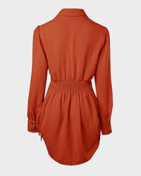 Long Sleeve Drawstring Button Shirt Dress