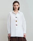 Simple Pure Cotton Long-Sleeved Button Pullover Shirt