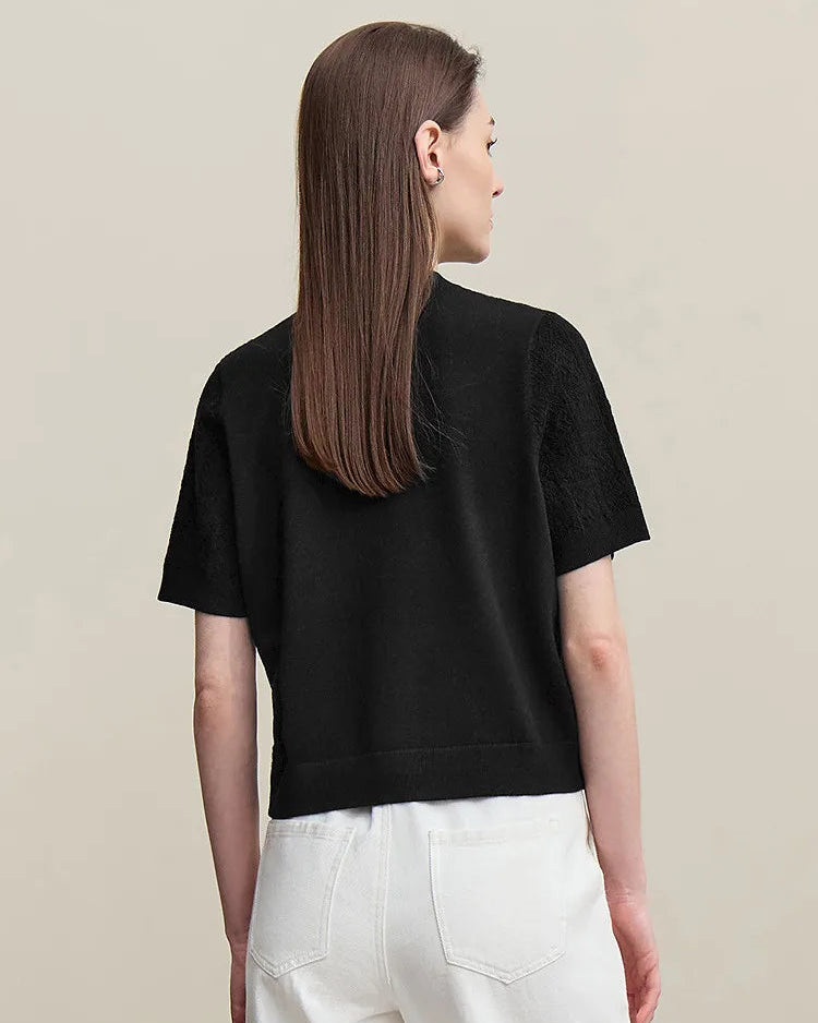 Button-Down Collar Openwork Shirt