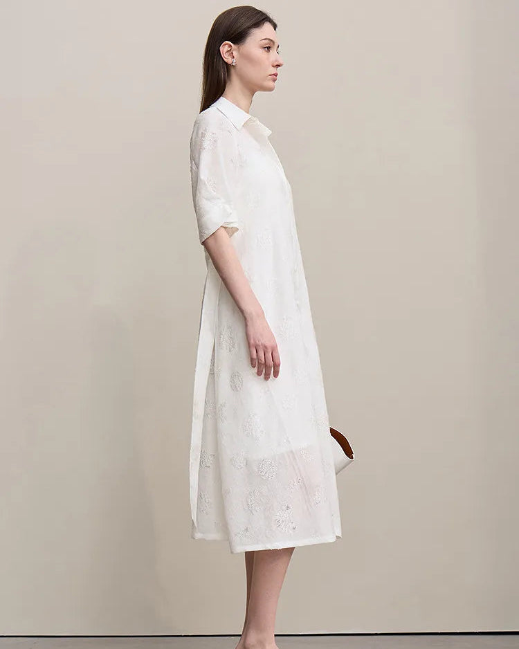 Casual Loose Embroidered A-Line Belted Long Skirt