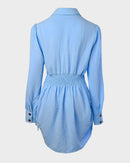 Long Sleeve Drawstring Button Shirt Dress