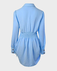 Long Sleeve Drawstring Button Shirt Dress