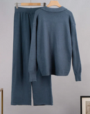 Casual Polo Neck Sweater & Wide Leg Sweatpants Set