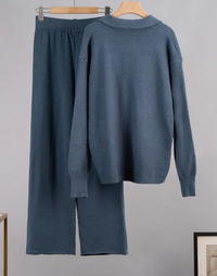 Casual Polo Neck Sweater & Wide Leg Sweatpants Set