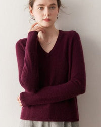 Cashmere V-Neck Saddle Shoulder Knit Sweater