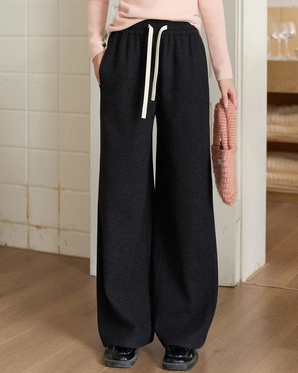 High-Waisted Slim-Fit Straight Wide-Leg Pants