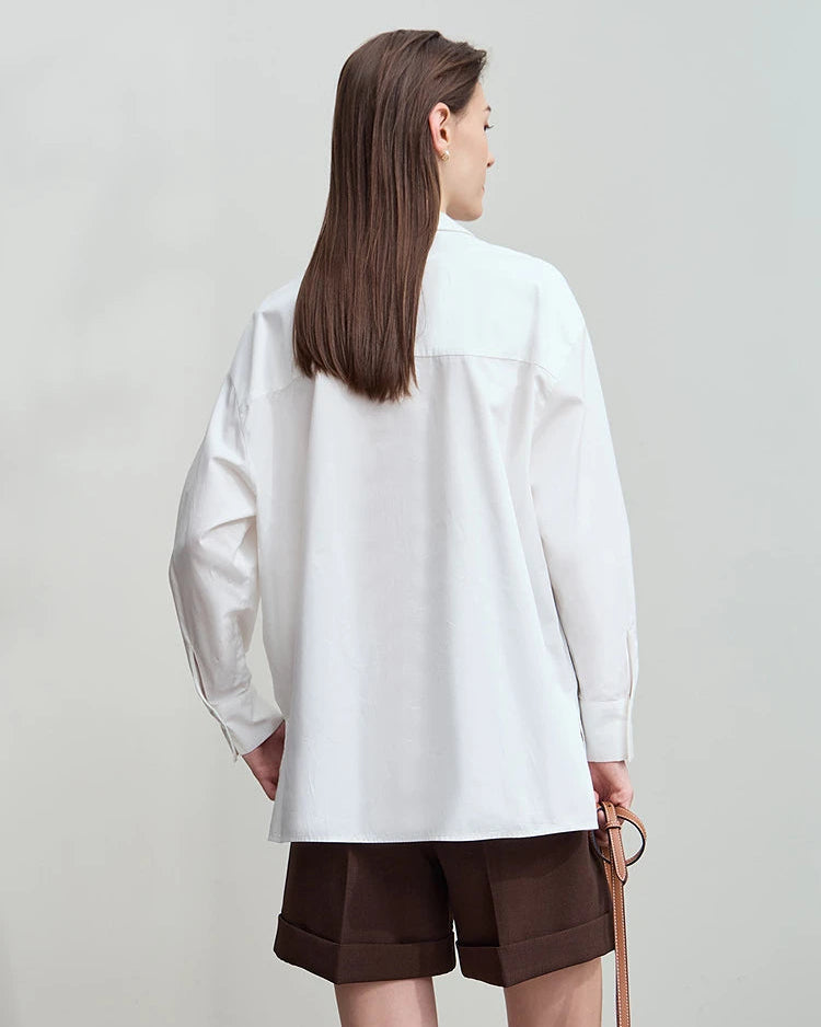 Simple Pure Cotton Long-Sleeved Button Pullover Shirt