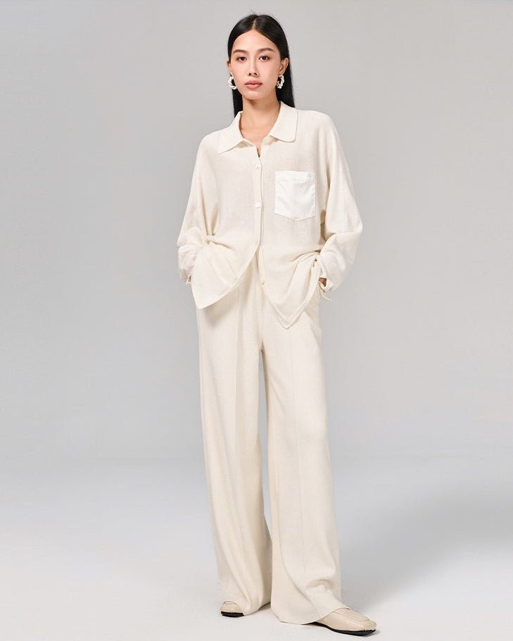 Wool High-Waisted Floor-Length Wide-Leg Pants