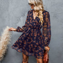Floral Chiffon Long Sleeve V-neck Mini Dress