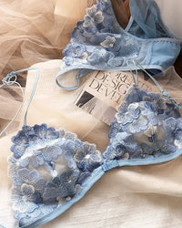 Ultra-Thin Lace Floral Embroidered Bra Set