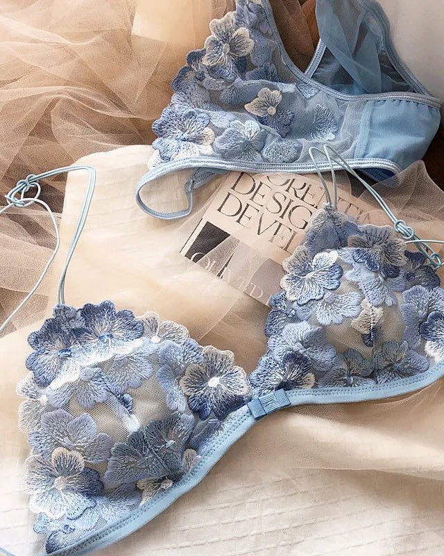 Ultra-Thin Lace Floral Embroidered Bra Set