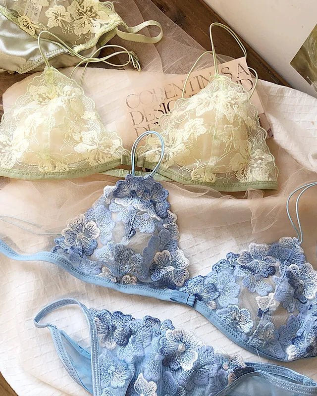 Ultra-Thin Lace Floral Embroidered Bra Set