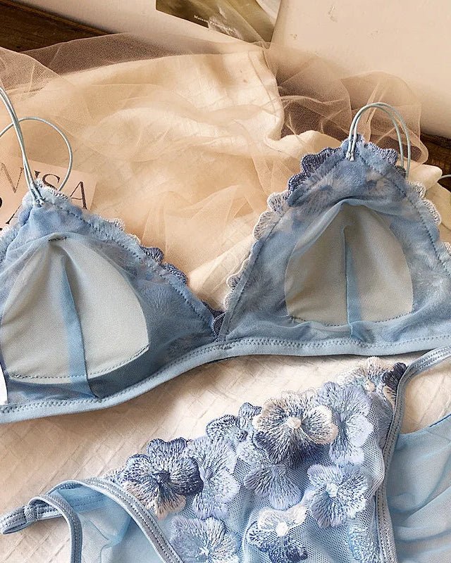 Ultra-Thin Lace Floral Embroidered Bra Set