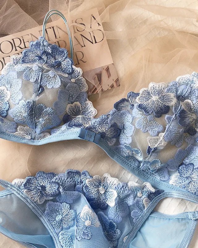Ultra-Thin Lace Floral Embroidered Bra Set