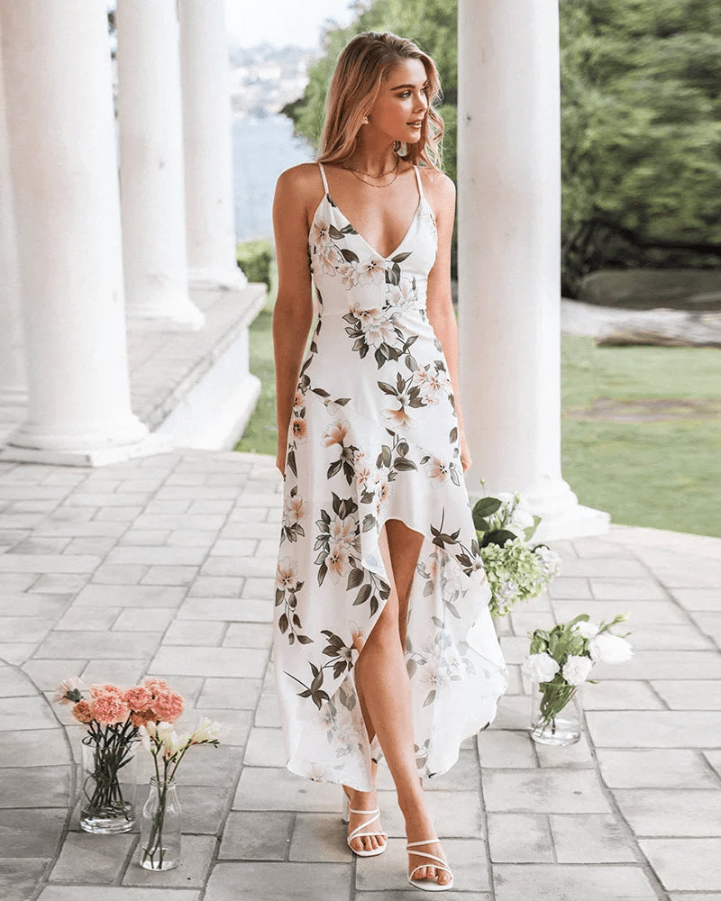 Floral Print High-Low Maxi Dress