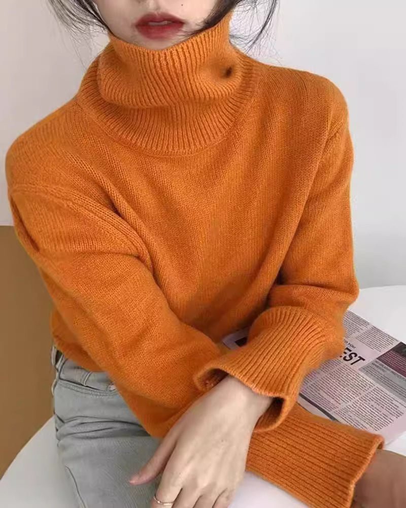 Basic Pullover Style Turtleneck Sweater