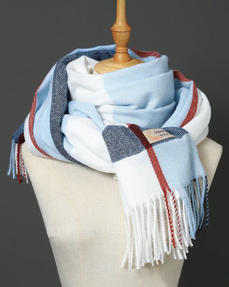 Big Plaid Wool Blended Scarf With Fringed