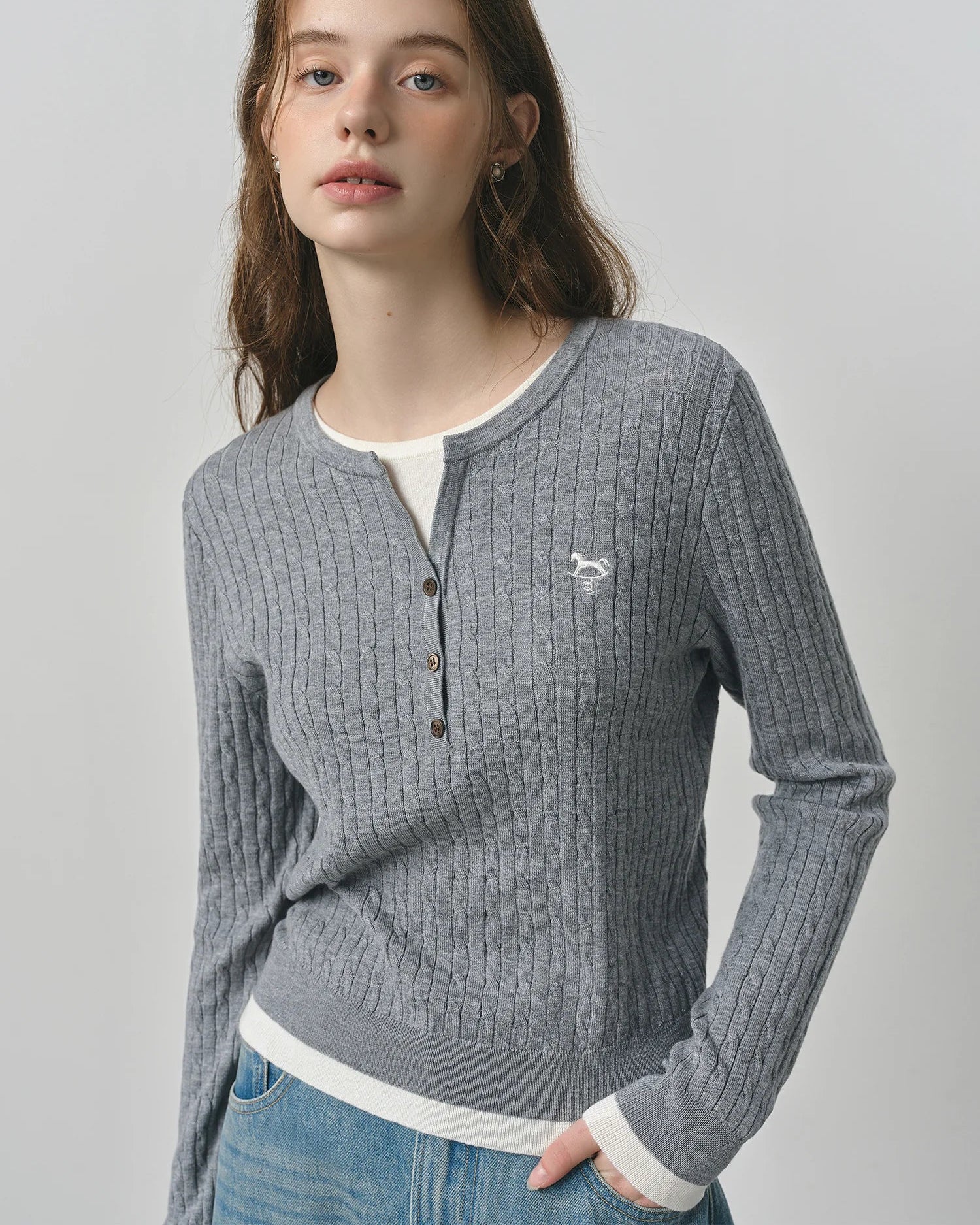 Cable Knit Faux Two-Piece Sweater