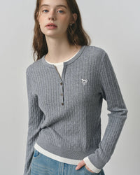 Women’s new autumn slim-fit sweater - fake two-piece design, cable-knit texture, charming embroidered contrast color details, perfect for pairing with jeans, skirts or trousers for casual outings, weekend brunches and office-friendly looks.