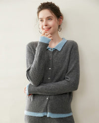 Women's cashmere collared cardigan - soft fluffy texture, lightweight warmth and elegant collar design, perfect for autumn/winter layering