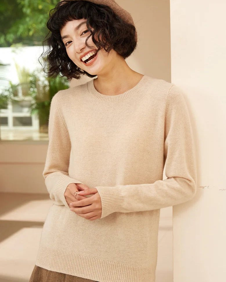 Cashmere Crew Neck Long-Sleeved Pullover Sweater