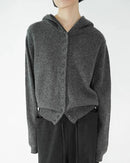 Women's grey cashmere hooded cardigan - thick knit, single-breasted closure and loose fit, perfect for cozy autumn/winter layering or casual outings