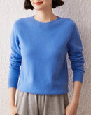 Women’s cashmere O-neck long-sleeve pullover with relaxed fit and ribbed trims—luxury-soft layer for office days, weekend cabin escapes or layered street looks.