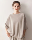 Women's cashmere loose sweater - three-quarter sleeves, baby cashmere itch-free touch, perfect for transitional seasons with side slits