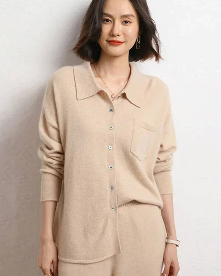 Cashmere Knitted Turn-down Collar Shirt