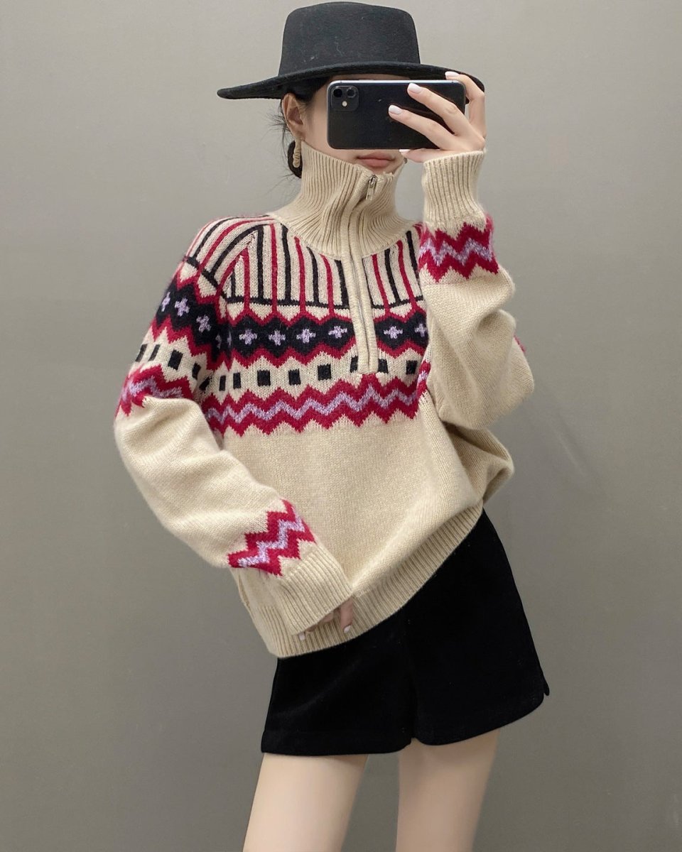 Cashmere Loose Half-Zip Casual Sweater