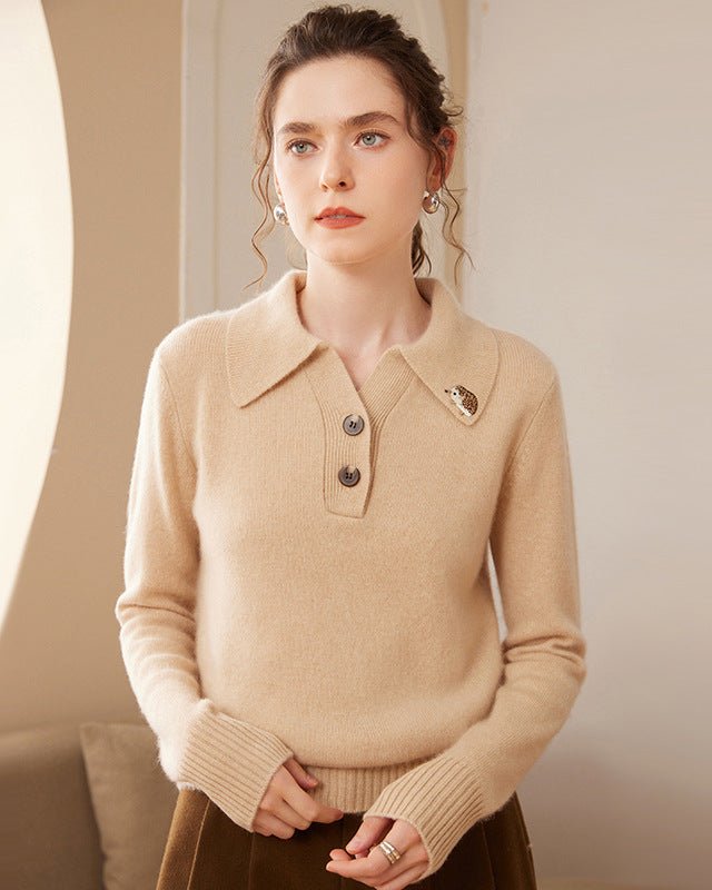 Cashmere Polo Collar Hedgehog Knit Sweater