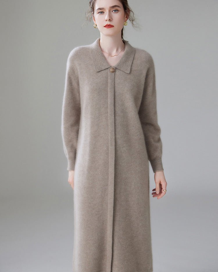 Cashmere Polo Collar Knitted Loose Long Dress