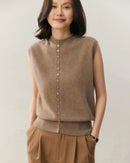 Women’s cashmere half-high-collar sleeveless vest with single-breasted front—luxury layer for autumn offices, weekend layering or dinner-date chic.