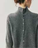 Women's cashmere reversible pullover with mock neck and front-back wear design—versatile layer for autumn offices, winter weekends or travel days.