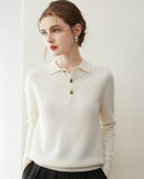 Women's cashmere slim-fit sweater - collared design, baby cashmere zero-itch softness, dense knit for warm daily & refined outfits