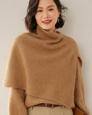 New women’s cashmere turtleneck short poncho shawl wrap, thick rib knitted warm cape, soft neck-warming accessory ideal for autumn winter styling.