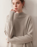 Women's cashmere semi-turtleneck sweater - 2025 autumn/winter new style with raglan sleeves and front-short-back-long hem
