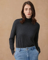 Soft cashmere-wool jumper with a relaxed mock neck and ribbed cuffs, perfect for keeping warm on morning commutes without the bulk of a full turtleneck.