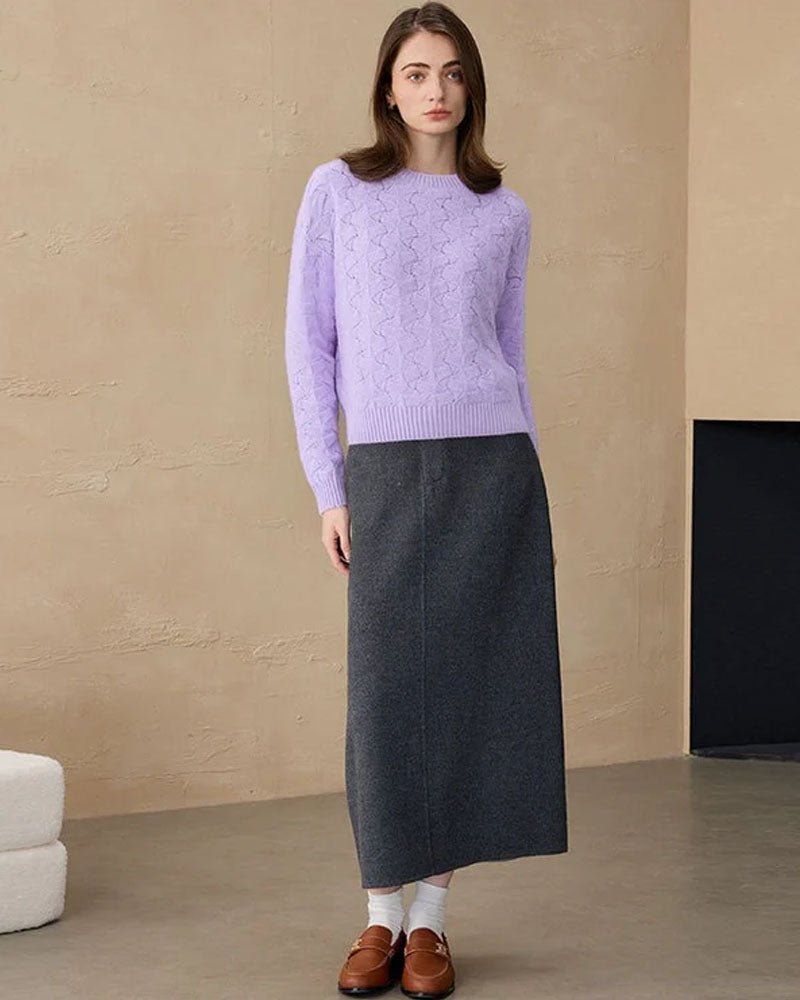 Cashmere Crew Neck Hollow Knitted Sweater