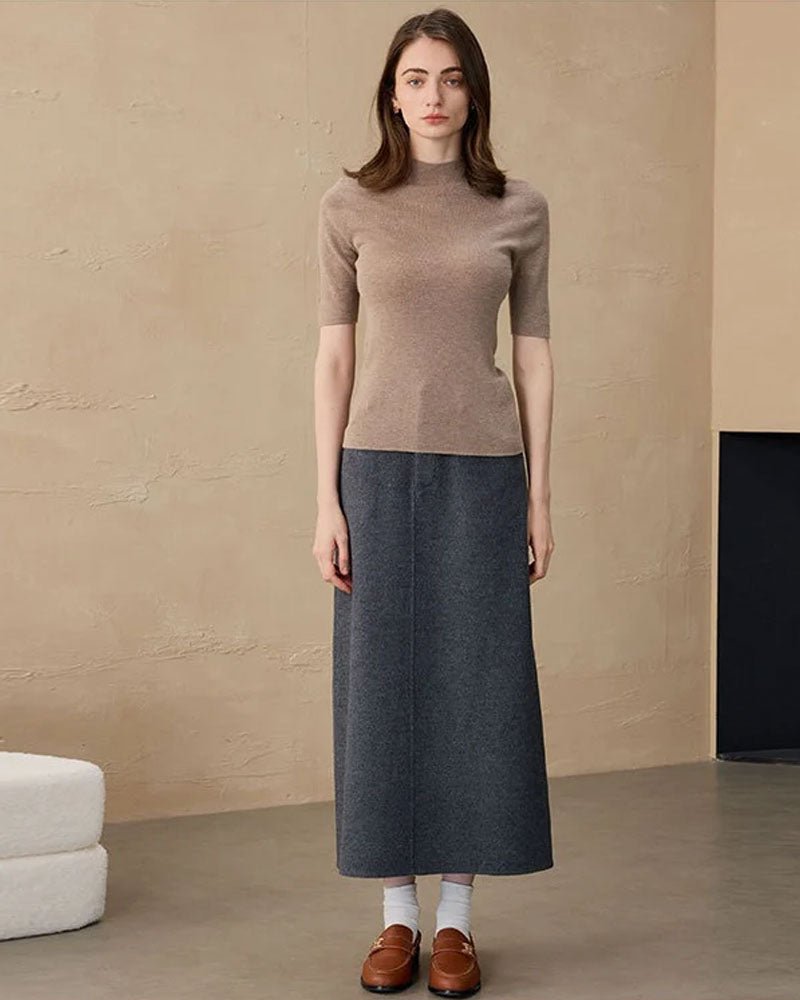 Cashmere Mid-Sleeve Turtleneck Sweater