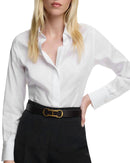 Women's beige cotton blouse - casual classic style, long sleeves with turn-down collar and single-breasted button closure, midweight tatting fabric perfect for office wear, weekend outings or everyday elegant looks.