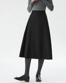  Women’s high-waisted wool blend A-line skirt - mid-calf length, slim fit, slight stretch broadcloth fabric with tatting craft, thick material for warmth, perfect for pairing with sweaters or blouses for office wear and casual outings in autumn and winter.