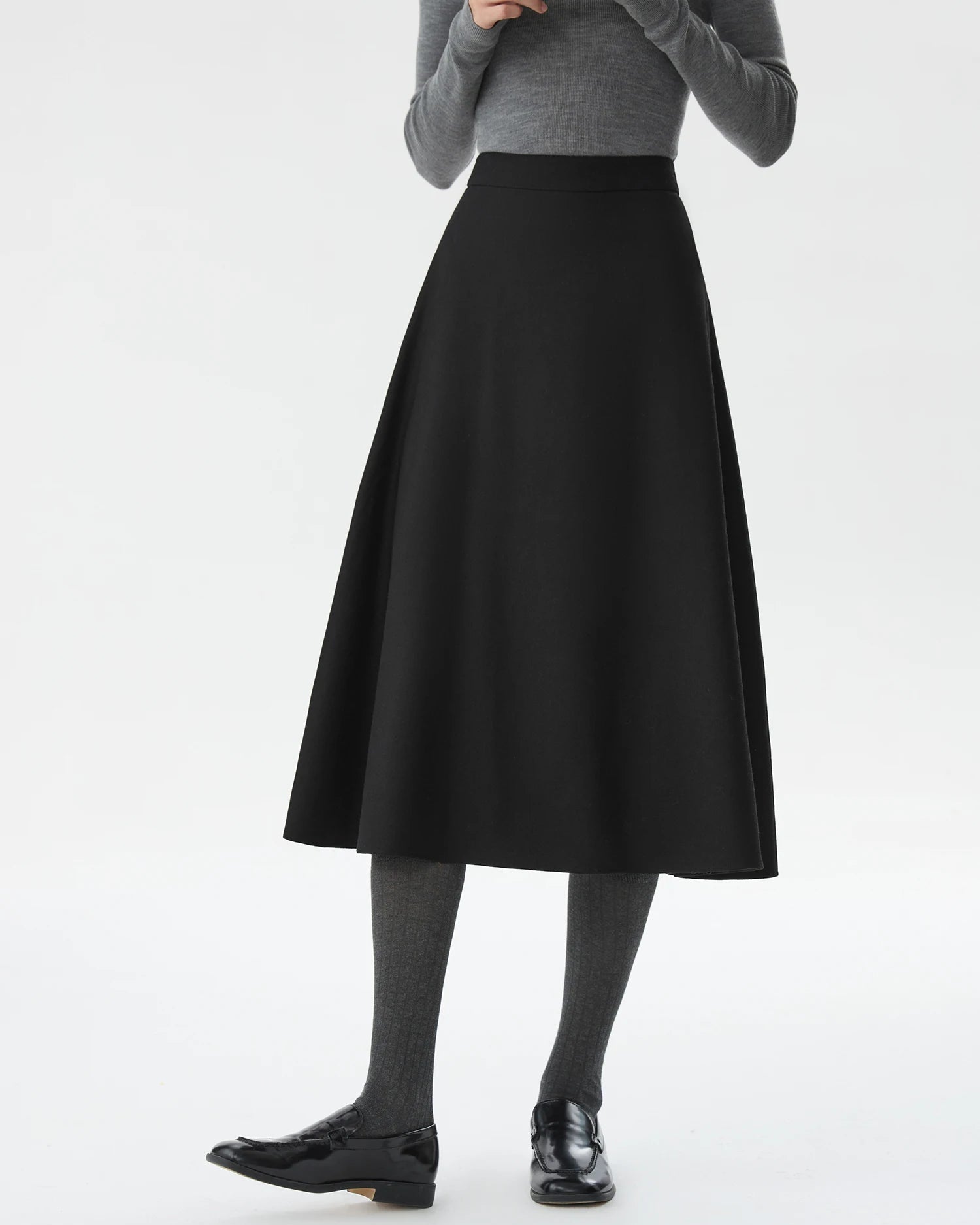 Casual High-Waisted Thick Wool A-Line Skirt