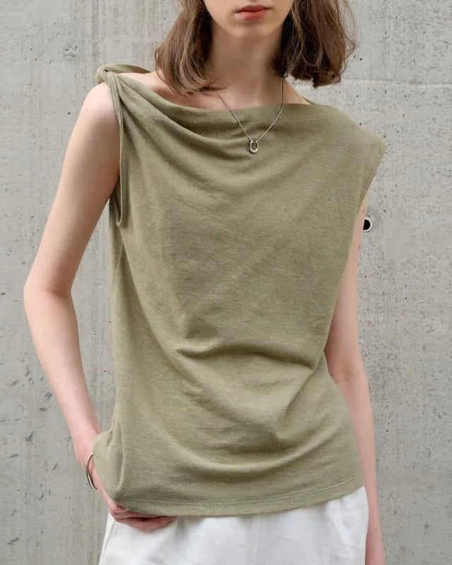 Casual Linen Cotton Irregular Shoulder T-Shirt