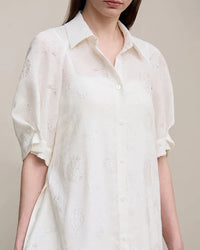 Elegant women's A-line long dress featuring delicate embroidery and short sleeves, casual loose fit with adjustable belted waist, perfect spring midi dress for weekend outings and office wear.
