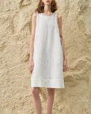 Women's A-line dress – linen-lyocell blend, sleeveless round neck (O-neck), knee-length, tatted weaving craft for casual spring/summer outings.
